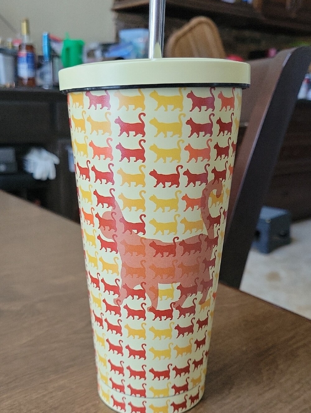 Cat Pattern Insulated Tumbler Cup - Yellow/Red/Orange